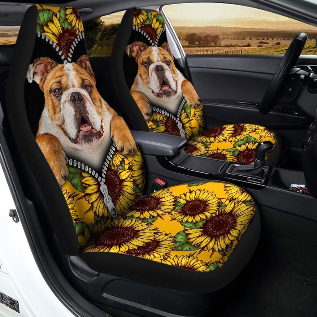 Sunflower Bulldog Car Seat Covers Custom Car Accessories For Bulldog Owners