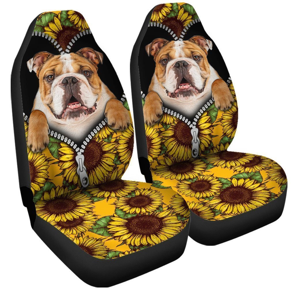 Sunflower Bulldog Car Seat Covers Custom Car Accessories For Bulldog Owners