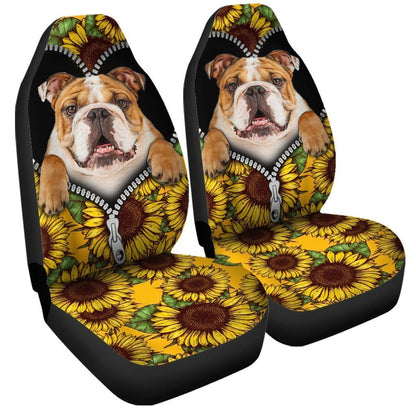 Sunflower Bulldog Car Seat Covers Custom Car Accessories For Bulldog Owners