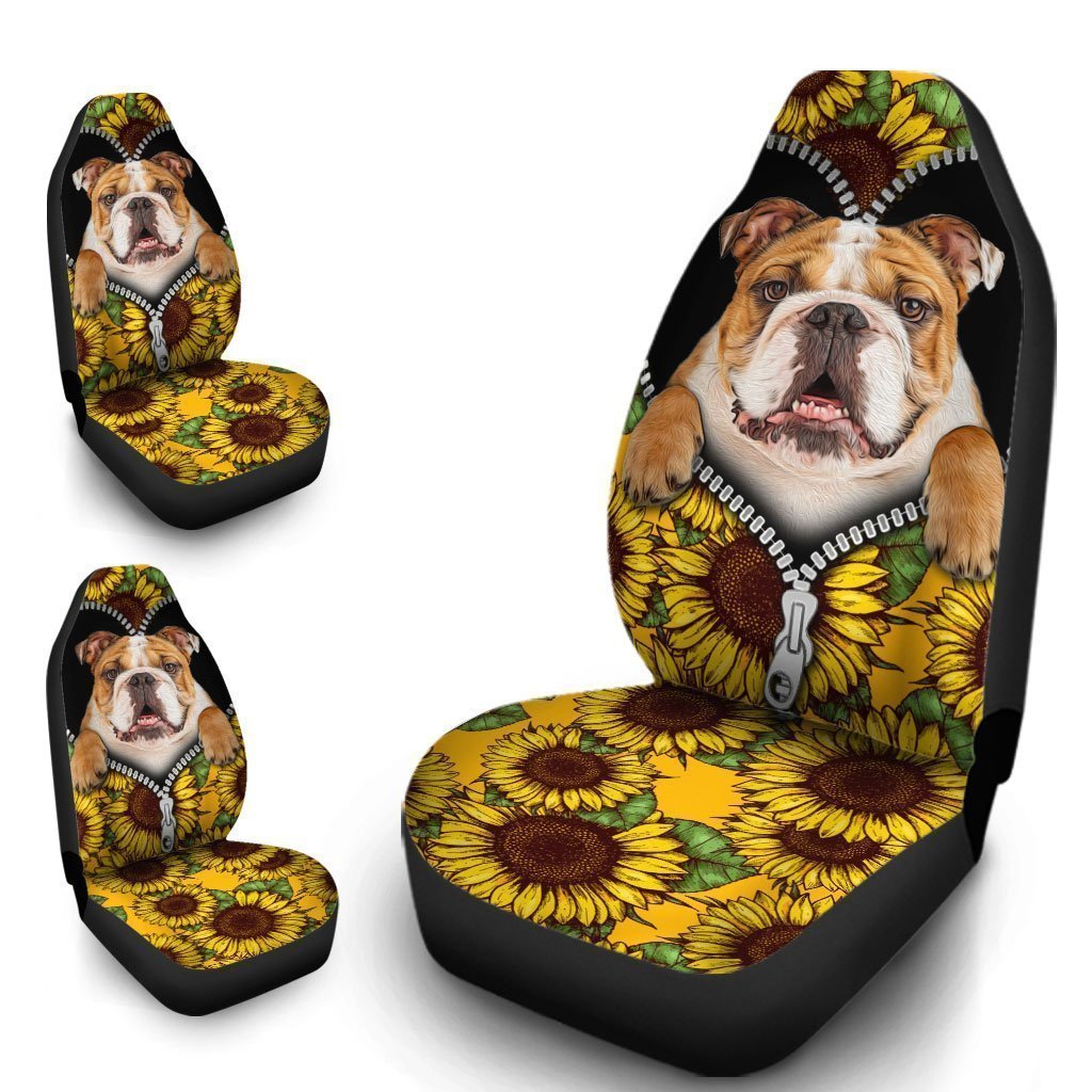 Sunflower Bulldog Car Seat Covers Custom Car Accessories For Bulldog Owners