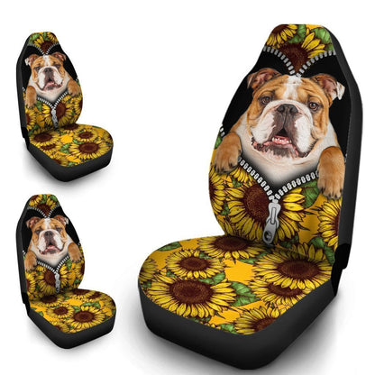 Sunflower Bulldog Car Seat Covers Custom Car Accessories For Bulldog Owners