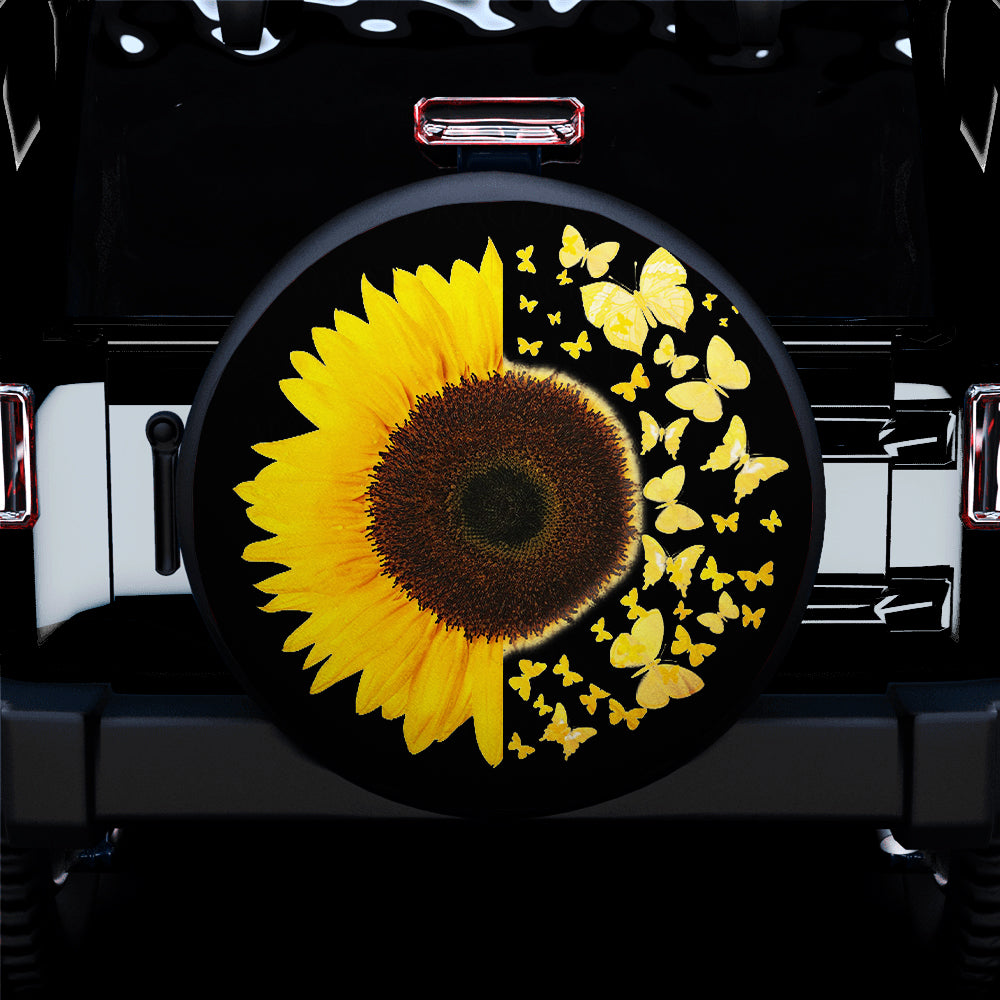 Sunflower Butterflies Car Spare Tire Cover