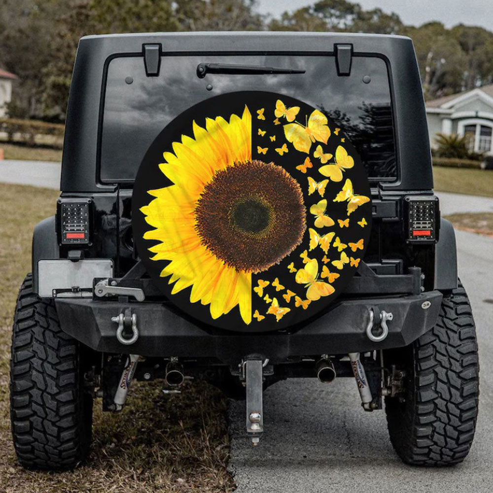 Sunflower Butterflies Car Spare Tire Cover