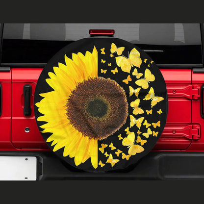 Sunflower Butterflies Car Spare Tire Cover
