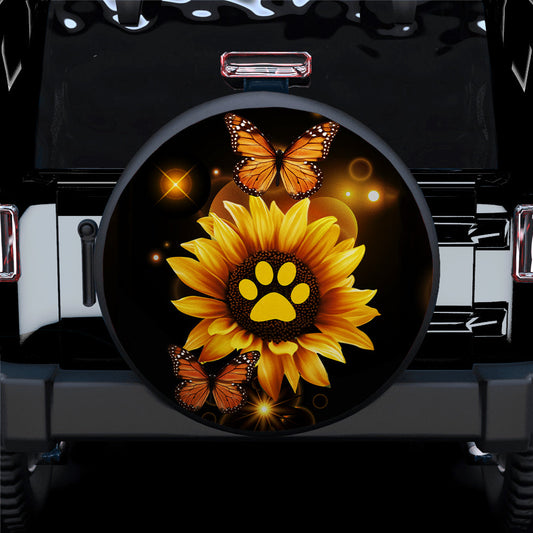 Sunflower Butterfly Dog Car Spare Tire Cover