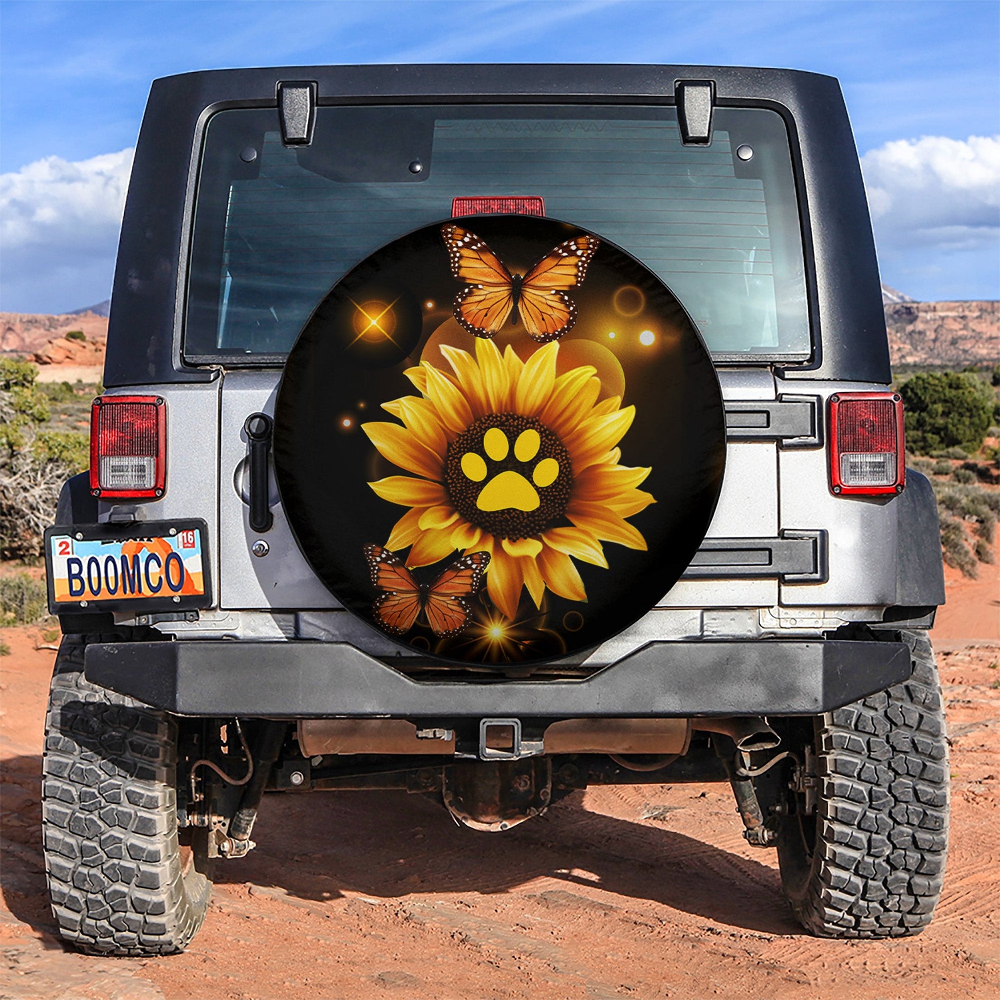 Sunflower Butterfly Dog Car Spare Tire Cover