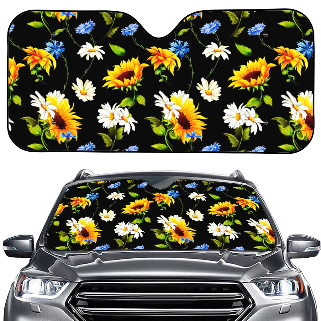 Sunflower Chamomile Pattern Print Car Windshield Sun Shade