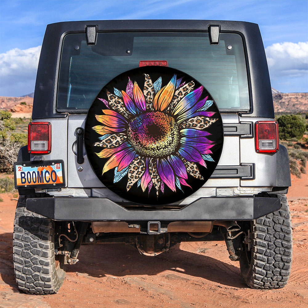Sunflower Colorful Leopard Jeep Car Spare Tire Cover