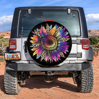 Sunflower Colorful Leopard Jeep Car Spare Tire Cover