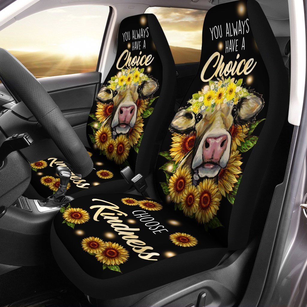 Sunflower Cow Car Seat Covers Custom Choose Kindness Cow Car Accessories