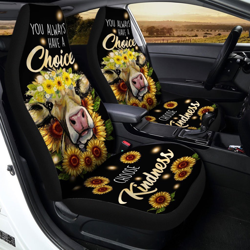 Sunflower Cow Car Seat Covers Custom Choose Kindness Cow Car Accessories