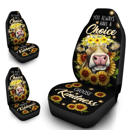 Sunflower Cow Car Seat Covers Custom Choose Kindness Cow Car Accessories