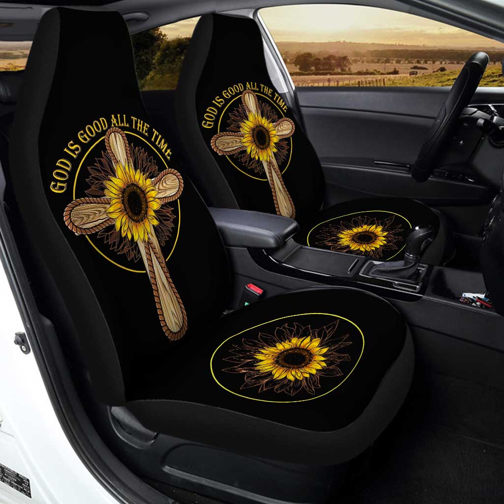 Sunflower Cross Car Seat Covers God Is Good All The Time Car Accessories
