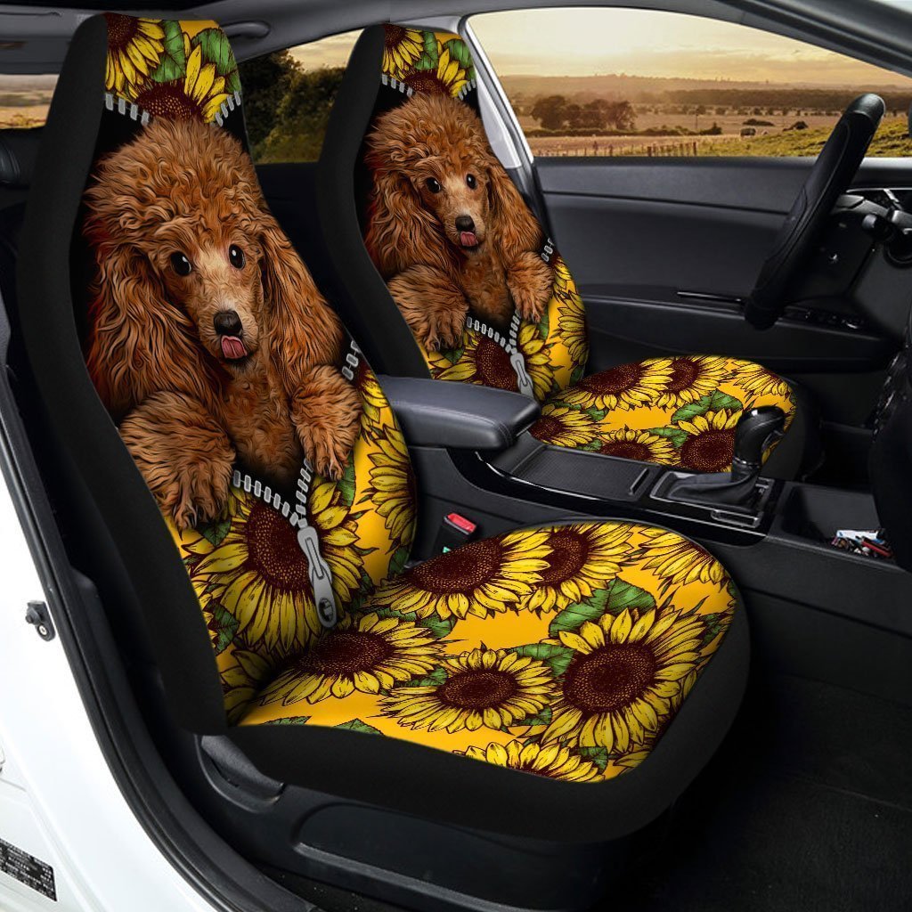 Sunflower Cute Poodle Car Seat Covers Custom Car Accessories For Poodle Owners