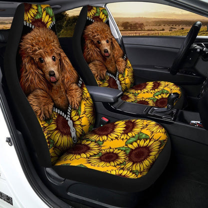 Sunflower Cute Poodle Car Seat Covers Custom Car Accessories For Poodle Owners