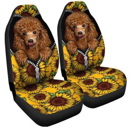 Sunflower Cute Poodle Car Seat Covers Custom Car Accessories For Poodle Owners