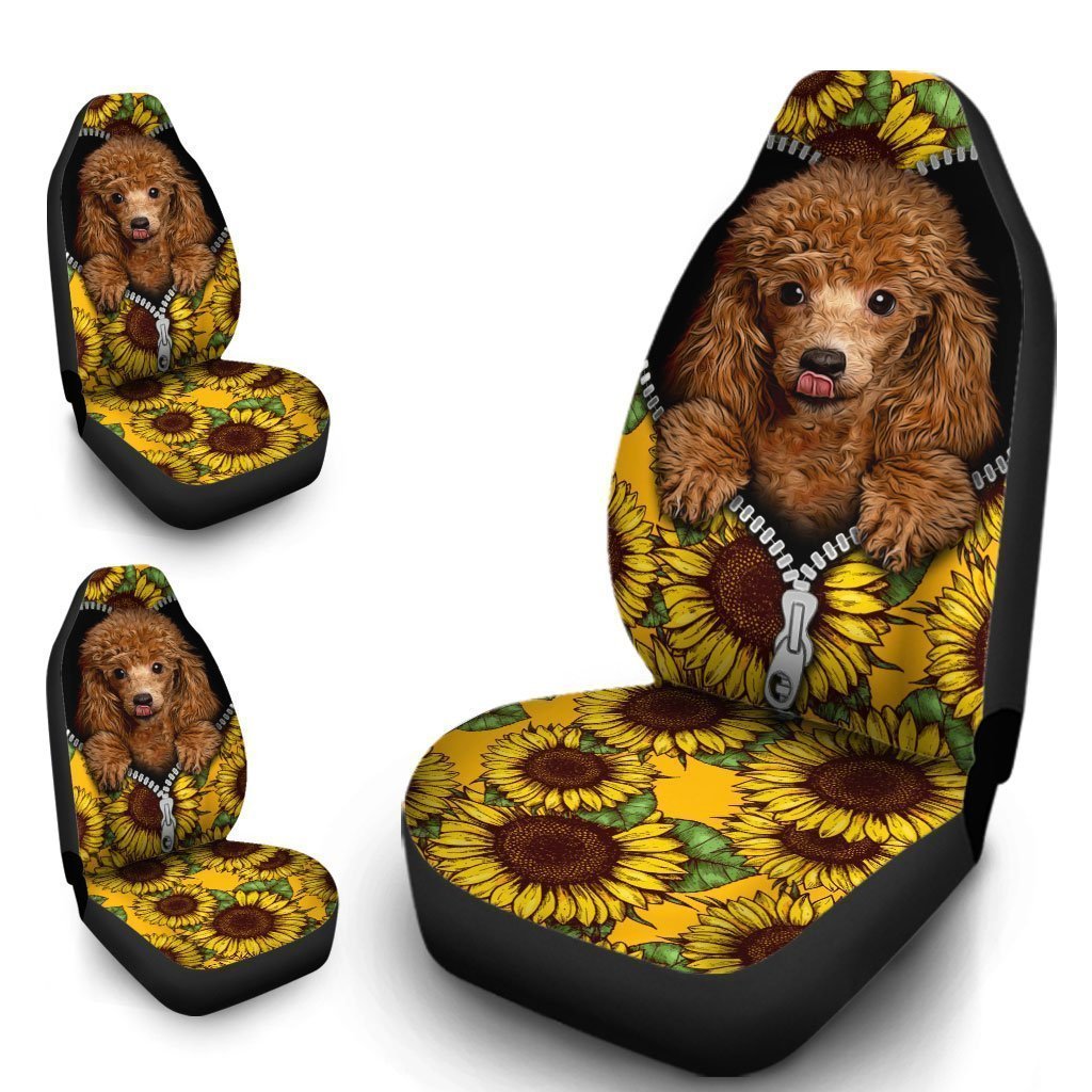 Sunflower Cute Poodle Car Seat Covers Custom Car Accessories For Poodle Owners