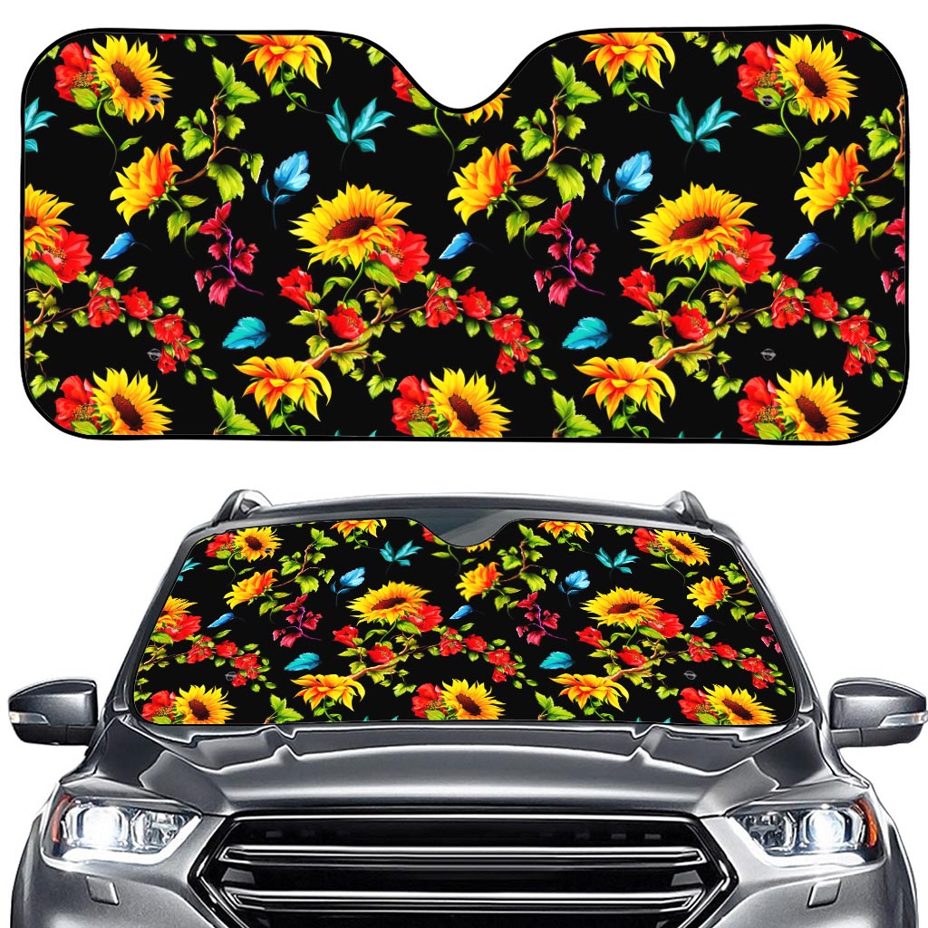 Sunflower Floral Pattern Print Car Windshield Sun Shade
