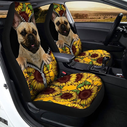 Sunflower French Bulldog Car Seat Covers Custom Car Accessories For French Bulldog Owners