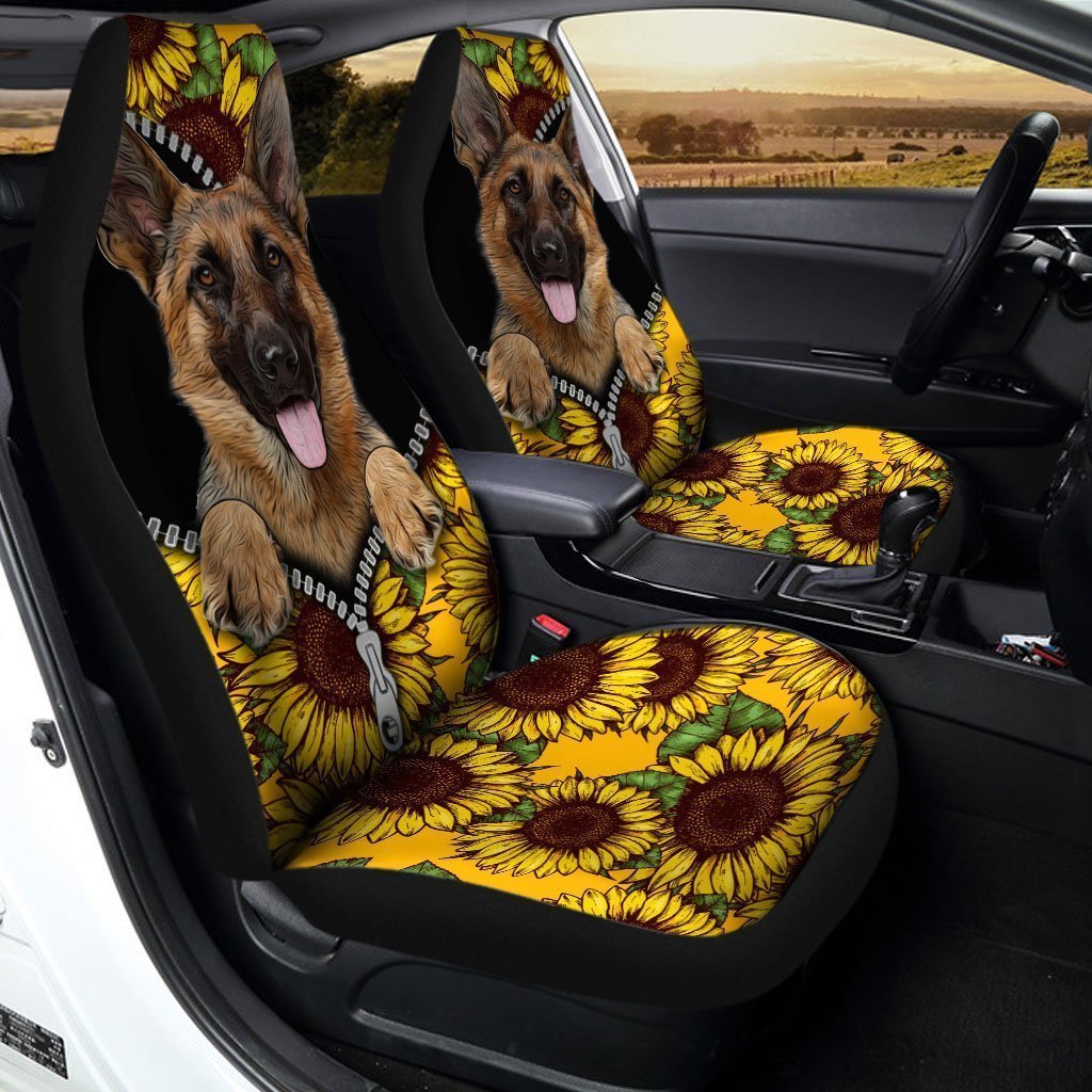 Sunflower German Shepherd Car Seat Covers Custom Car Accessories For German Shepherd Trainers