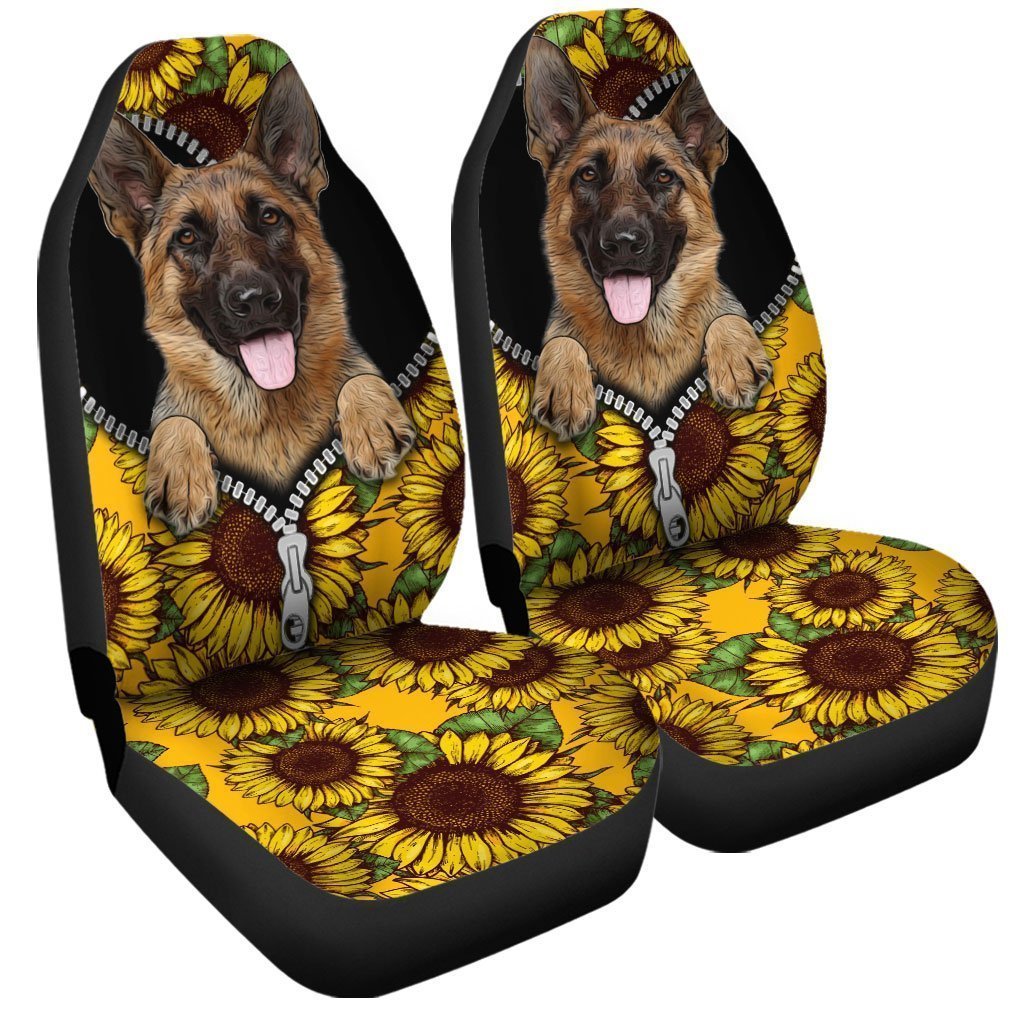Sunflower German Shepherd Car Seat Covers Custom Car Accessories For German Shepherd Trainers