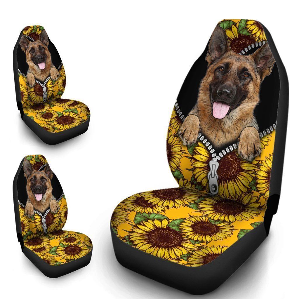 Sunflower German Shepherd Car Seat Covers Custom Car Accessories For German Shepherd Trainers