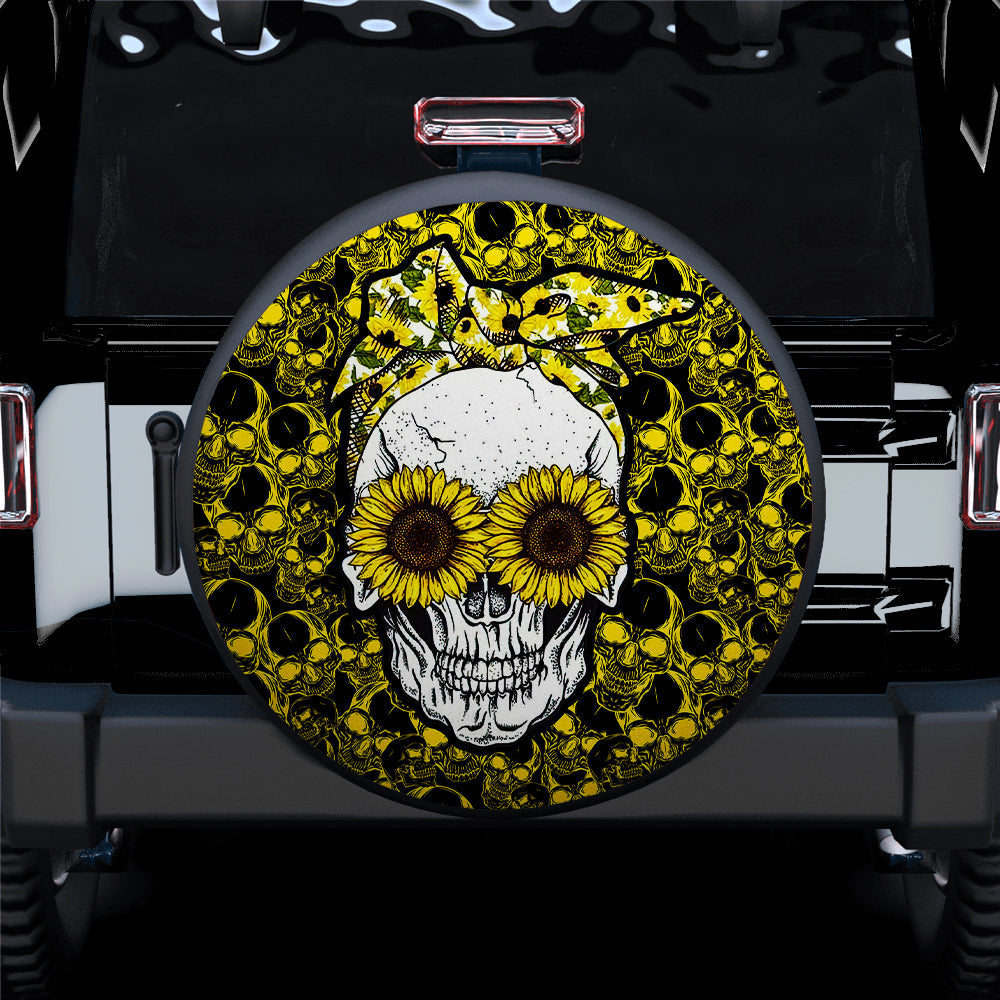 Sunflower Girl Skull Hippie Car Spare Tire Cover