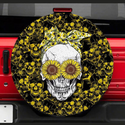 Sunflower Girl Skull Hippie Car Spare Tire Cover