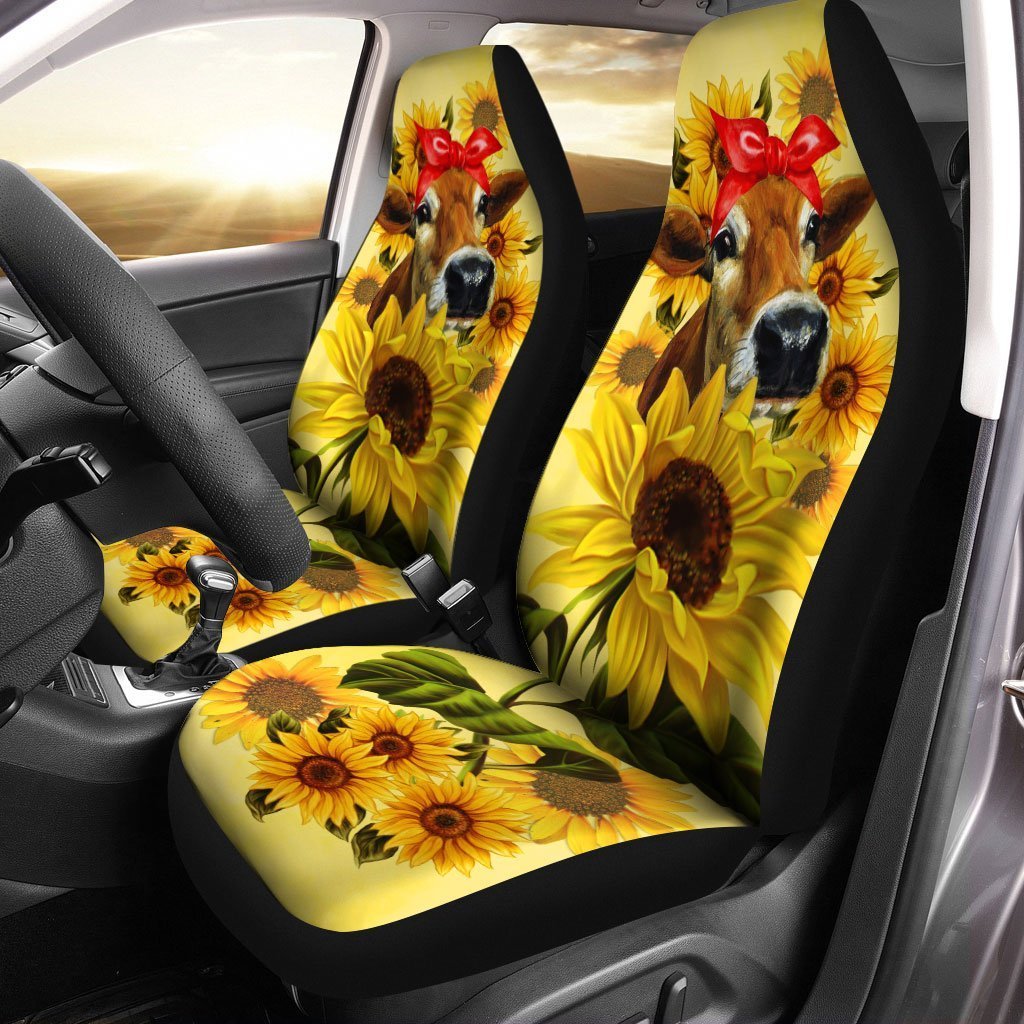 Sunflower Heifer Car Seat Covers Custom Animal Farm Car Accessories