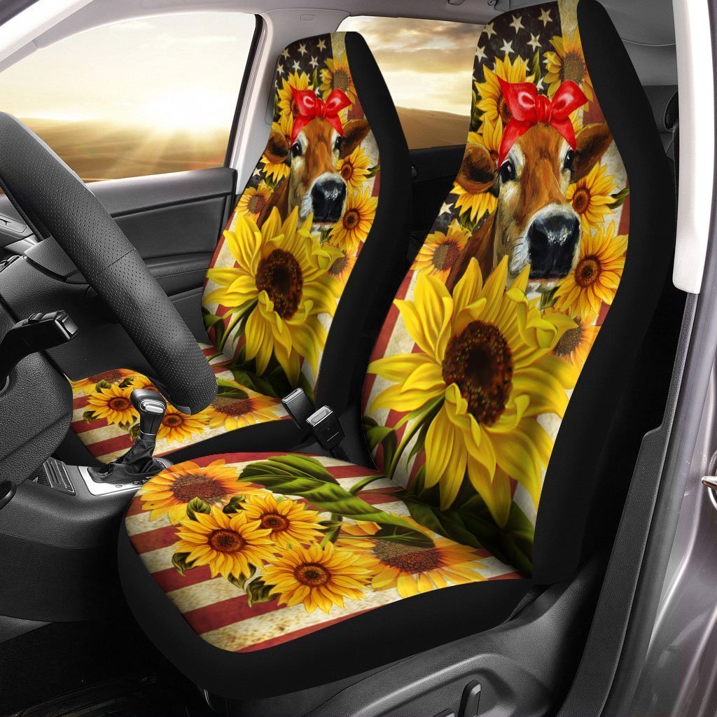 Sunflower Heifer Car Seat Covers Custom US Flag Car Accessories