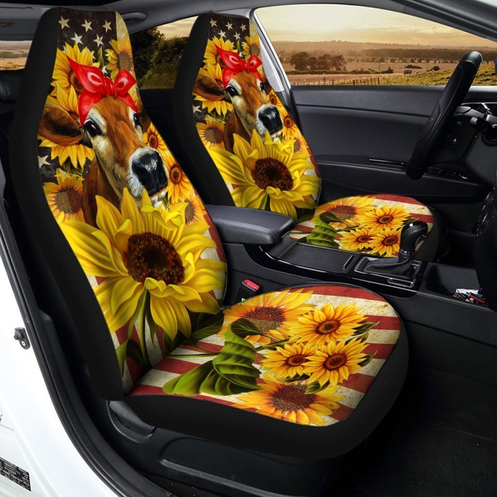 Sunflower Heifer Car Seat Covers Custom US Flag Car Accessories