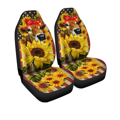 Sunflower Heifer Car Seat Covers Custom US Flag Car Accessories