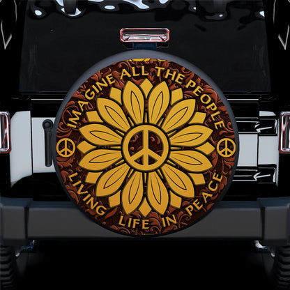 Sunflower Hippie Peace Car Spare Tire Cover
