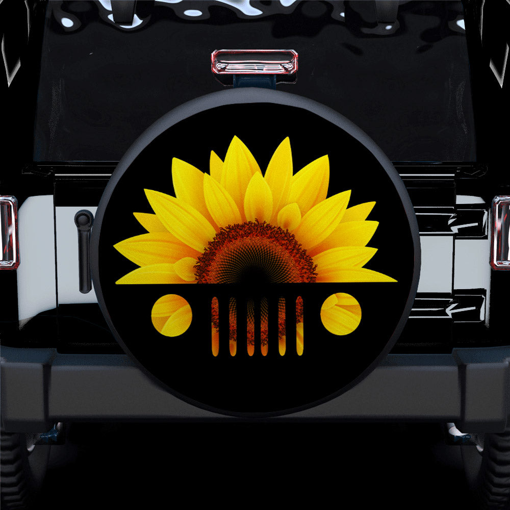 Sunflower Jeep Face Car Spare Tire Cover