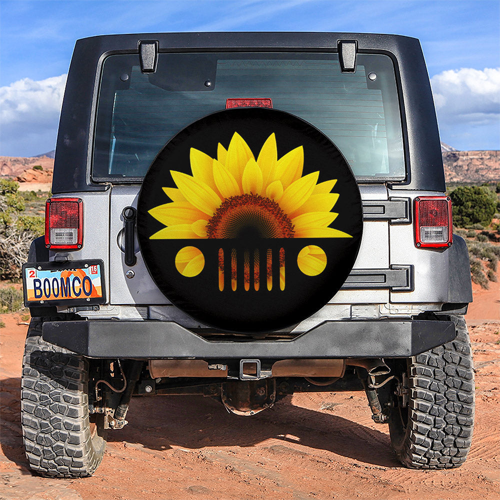 Sunflower Jeep Face Car Spare Tire Cover