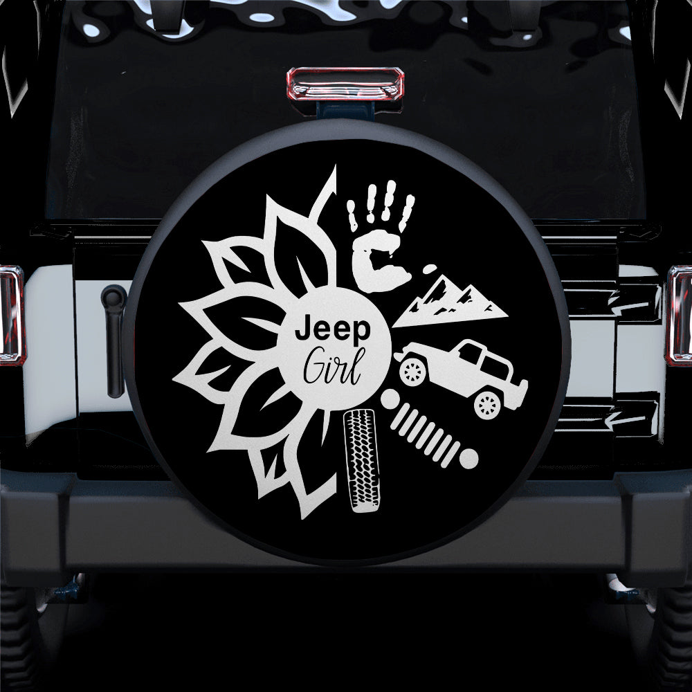 Sunflower Jeep Girl Car Spare Tire Cover