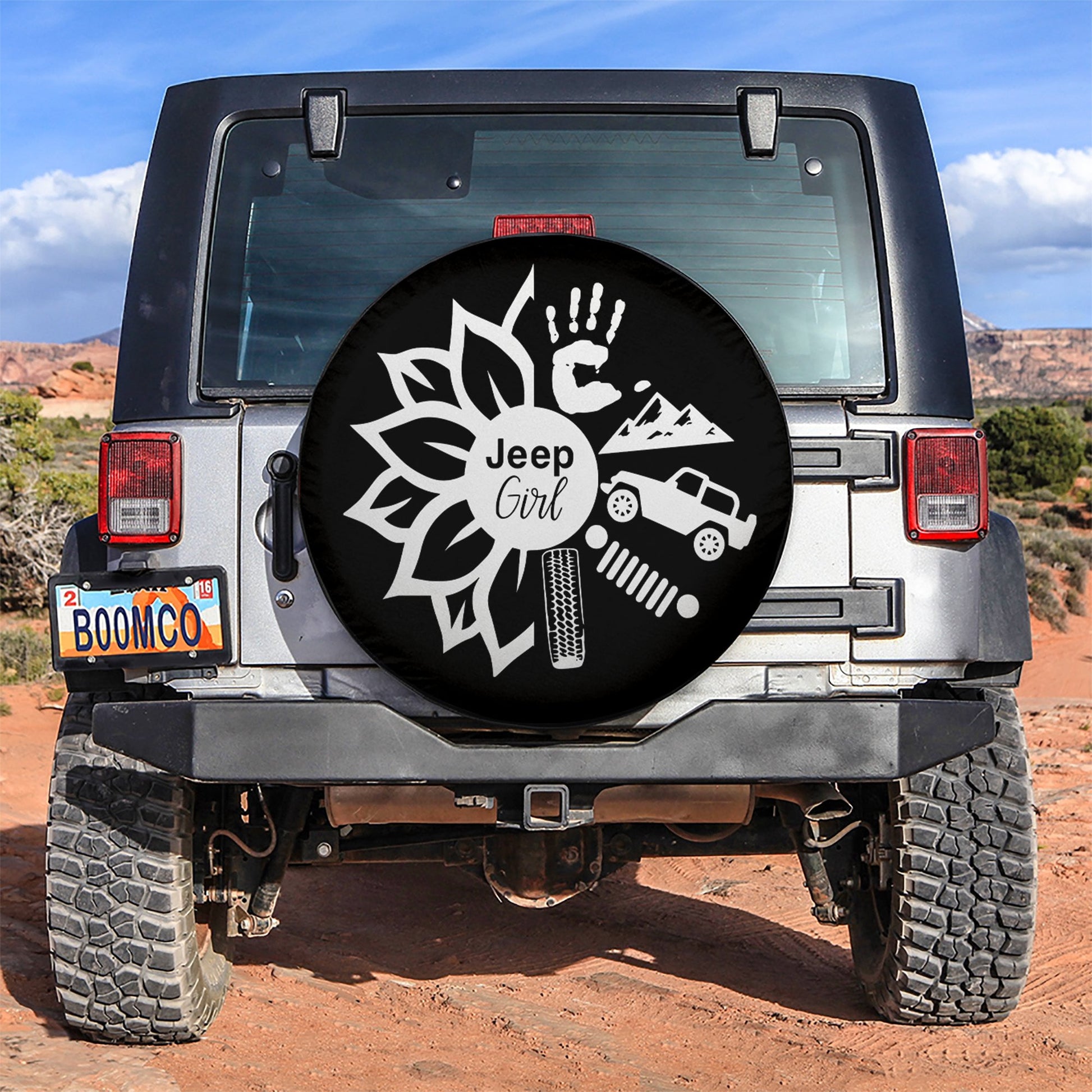 Sunflower Jeep Girl Car Spare Tire Cover