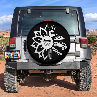 Sunflower Jeep Girl Car Spare Tire Cover