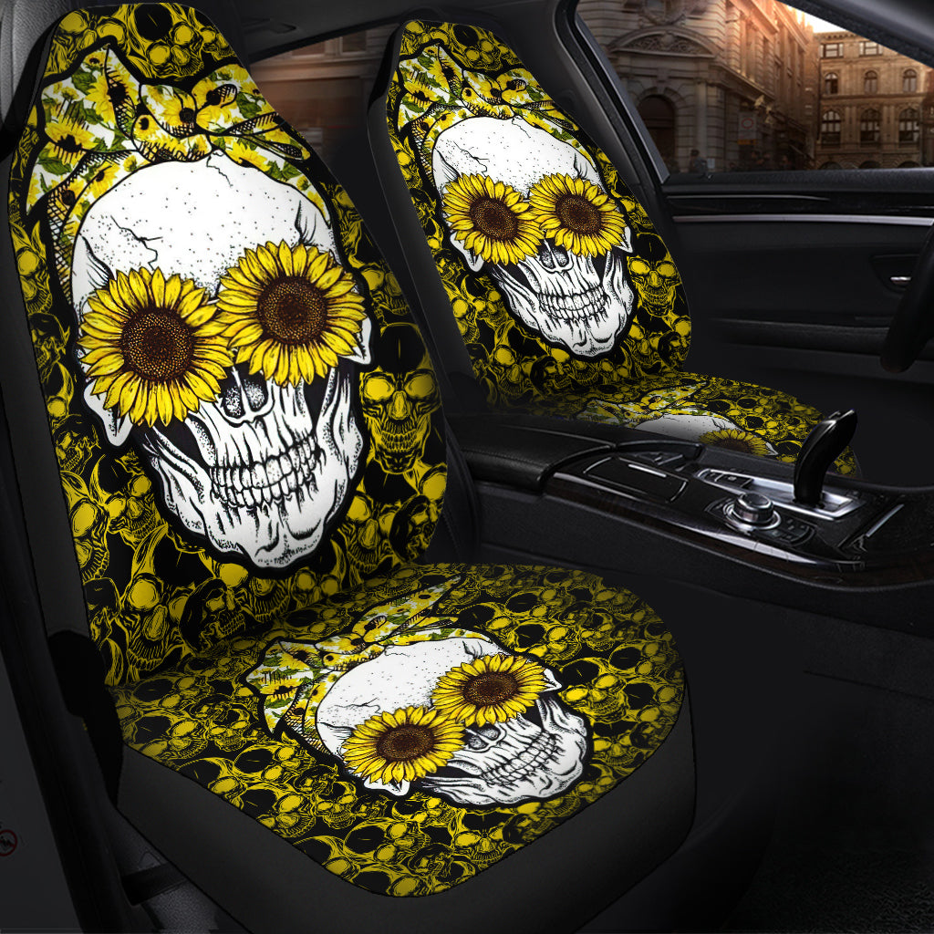 Sunflower Lady Skull Car Seat Cover