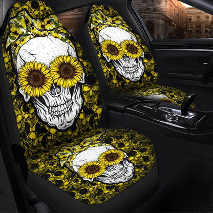Sunflower Lady Skull Car Seat Cover