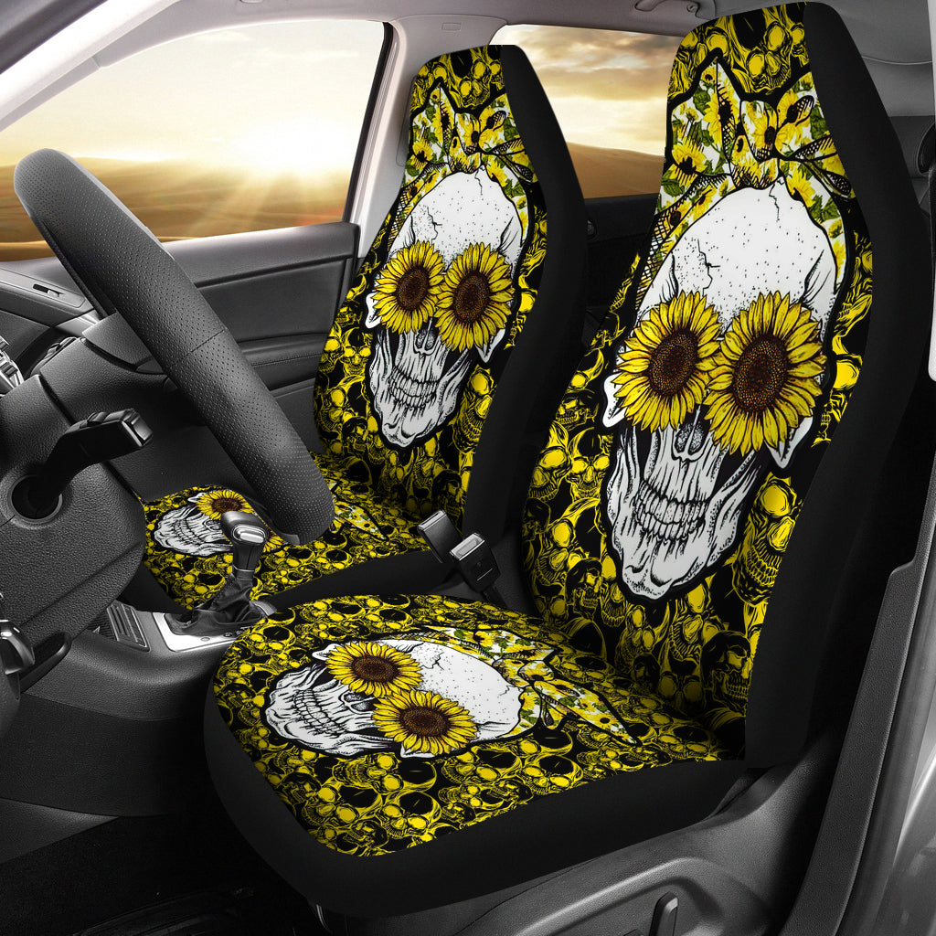 Sunflower Lady Skull Car Seat Cover