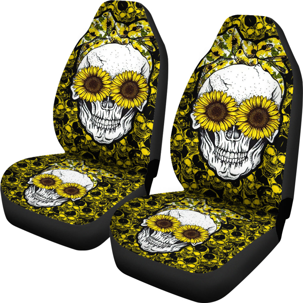 Sunflower Lady Skull Car Seat Cover