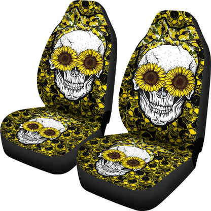 Sunflower Lady Skull Car Seat Cover