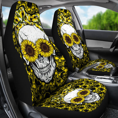 Sunflower Lady Skull Car Seat Cover