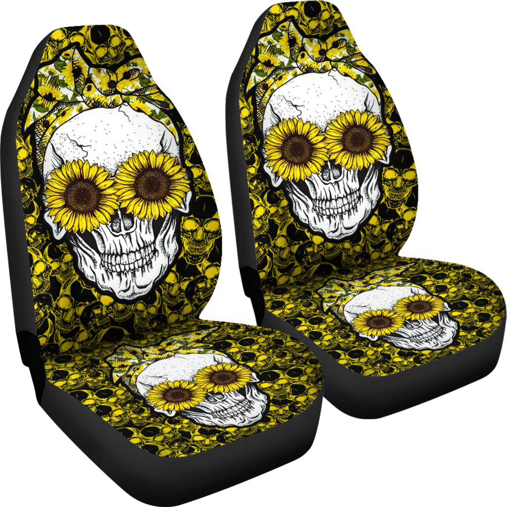 Sunflower Lady Skull Car Seat Cover