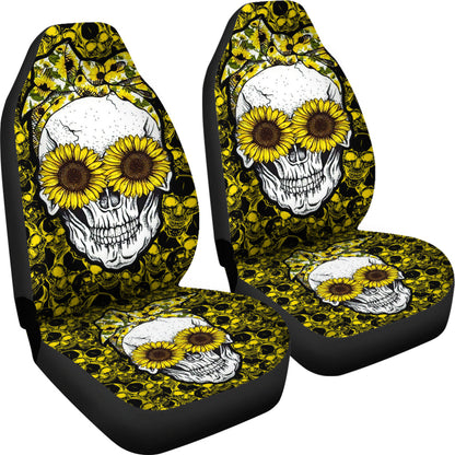 Sunflower Lady Skull Car Seat Cover