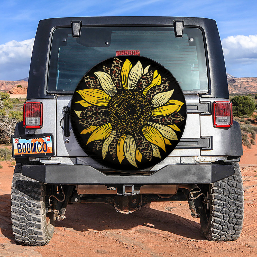 Sunflower Leopard Car Spare Tire Cover