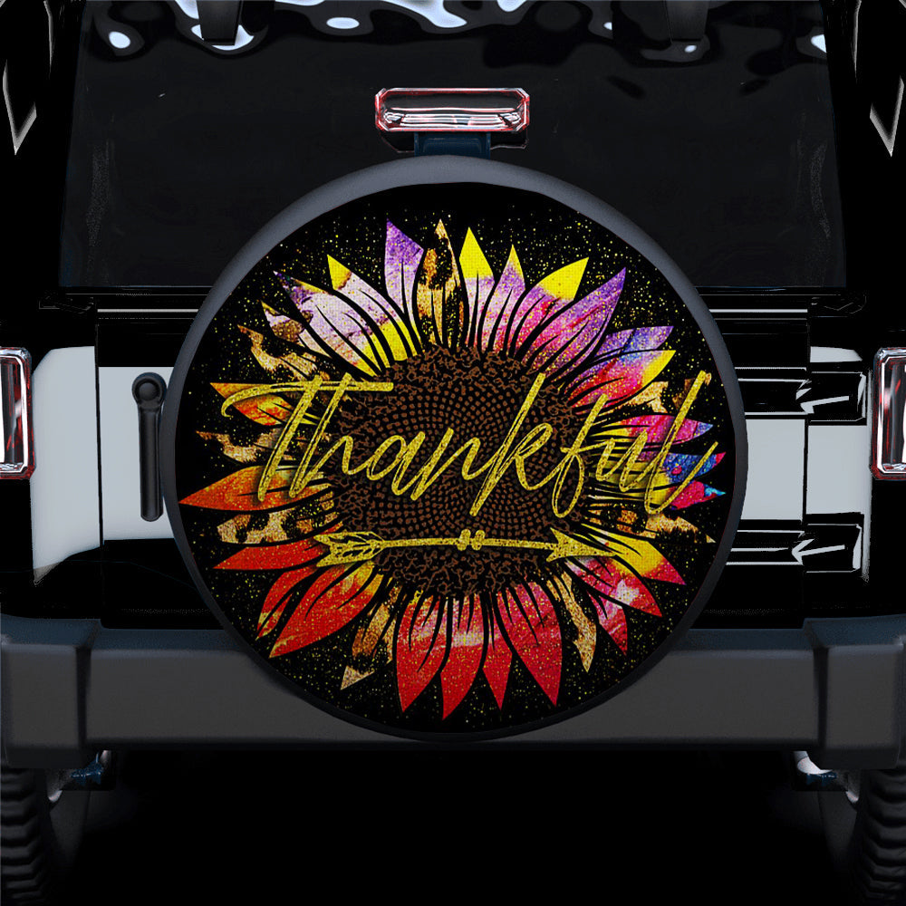 Sunflower Leopard Colorful With Thankful Car Spare Tire Cover