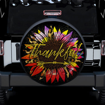 Sunflower Leopard Colorful With Thankful Car Spare Tire Cover