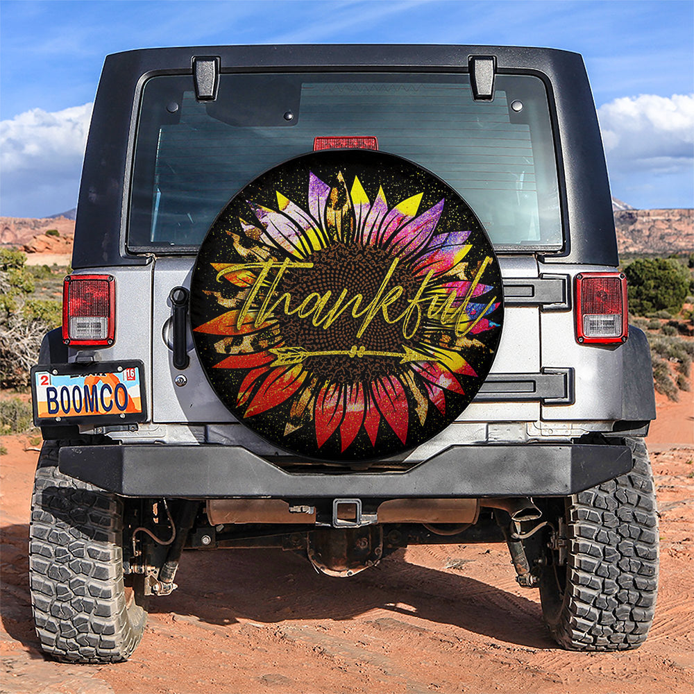 Sunflower Leopard Colorful With Thankful Car Spare Tire Cover
